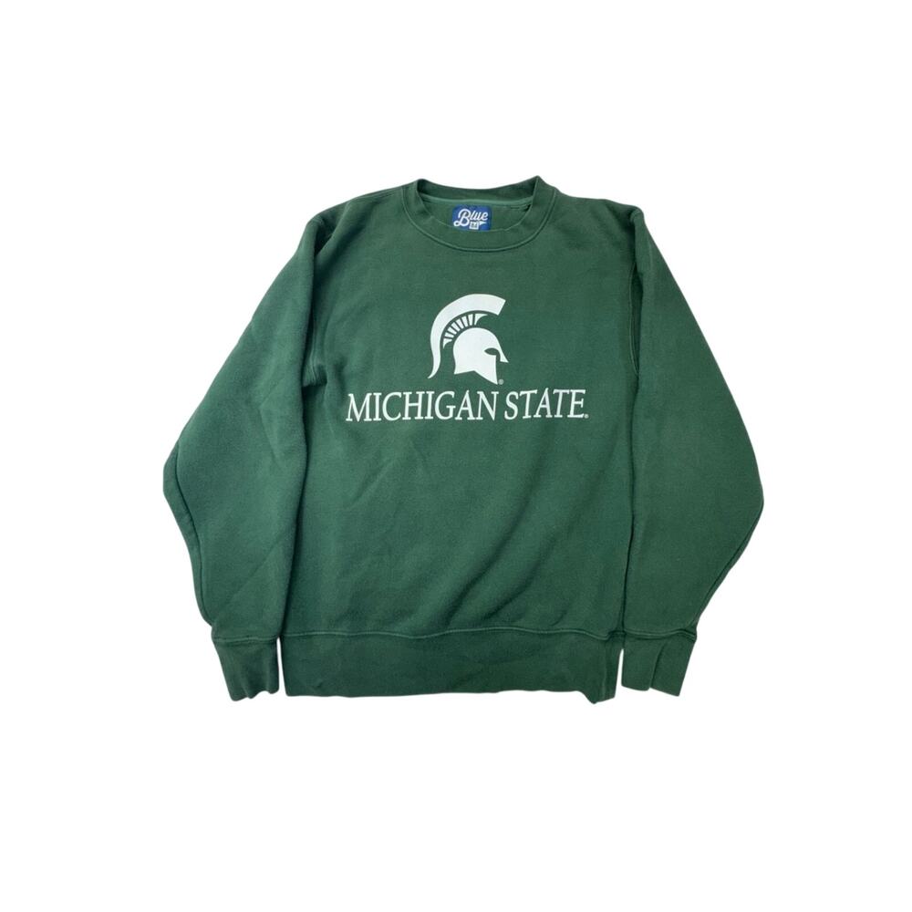 Blue 84 Men’s Small Green Michigan State Crewneck Sweatshirt with White Logo